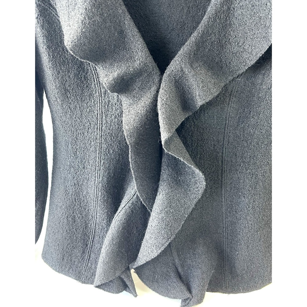 TSD Two Star Dog Ruffled Cardigan 100% Wool Womens Size S Black ~Not Lined~ - Picture 4 of 11